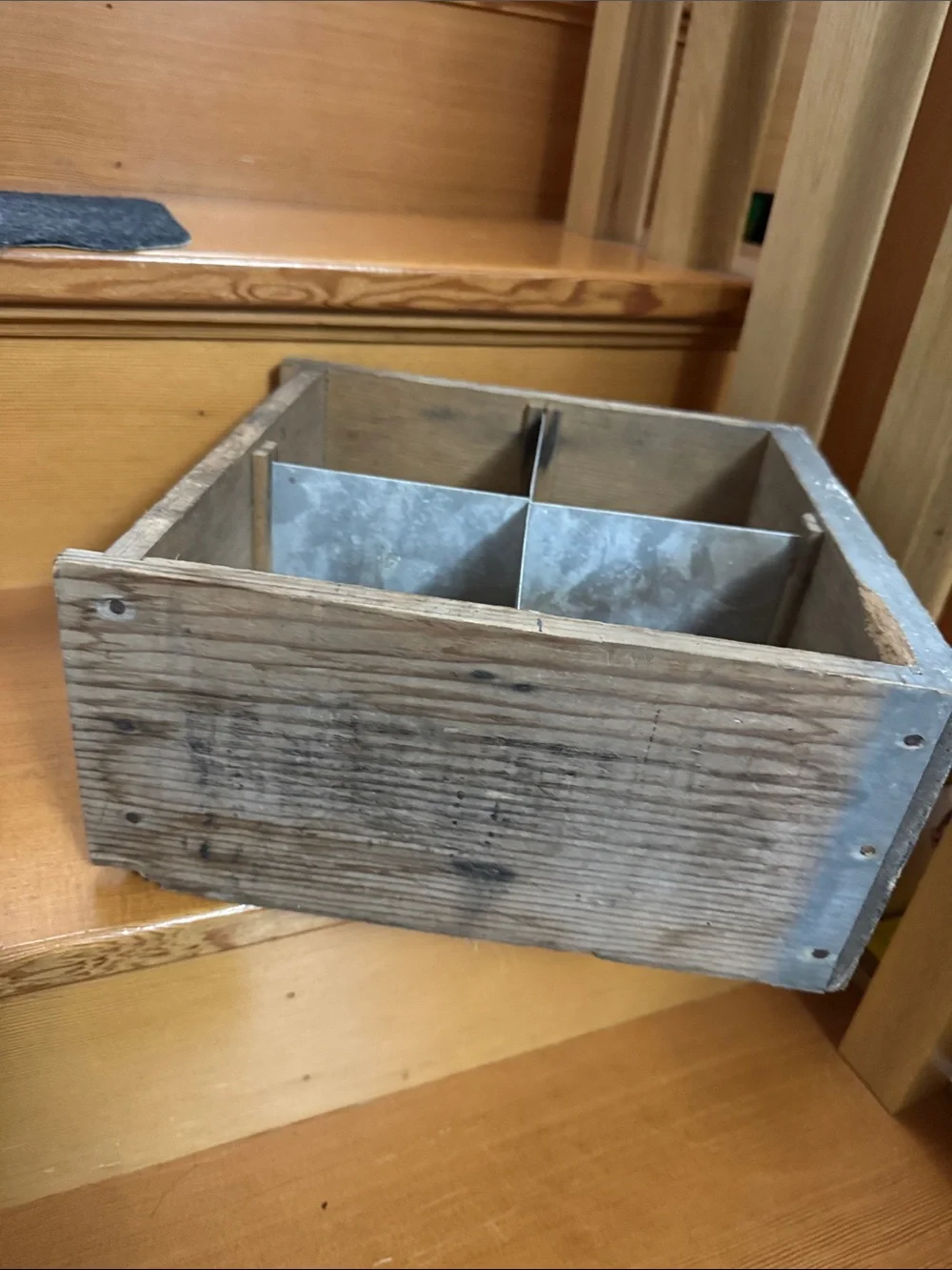 Antique Rustic Wooden Drawer with Metal Divider & pull for display repurpose